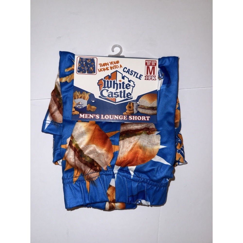 White Castle Men's Lounge Shorts Size M Blue Burger Fries Pajama NWT